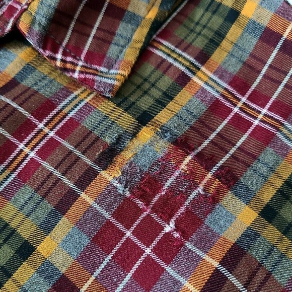 The Kooples Size Large Long Sleeve Destroyed Plaid Button Up Shirt - Picture 10 of 15